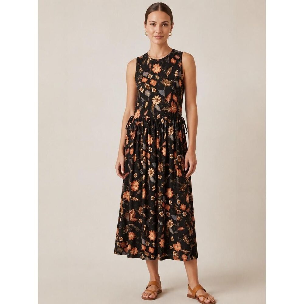 Ulla Johnson Clea Sleeveless Floral Jersey Midi Dress Size XL Black Multi